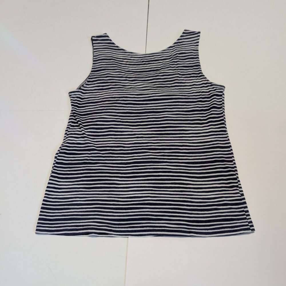 Ann Taylor Loft blue & white stripped sleeveless shirt with smocked neckline, - Picture 9 of 11